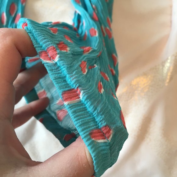 Kate Spade teal blue orange dotted ruffle blouse top size 4 /small nwot SAMPLE - Picture 5 of 10